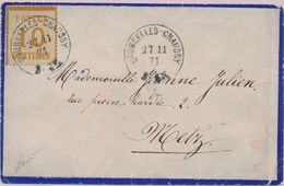 L TIMBRES D'ALS-LOR SUR LETTRE (1870-71) - L - N°5 - Nuance Citron - Obl. Courcelles-Chaussy 27/11/71 - Pour Metz - Sign - Other & Unclassified