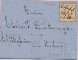 LAC TIMBRES D'ALS-LOR SUR LETTRE (1870-71) - LAC - N°5 - Obl. Manus, Kiestenholz 29/10 Pour Schiltigheim - TB - Autres & Non Classés