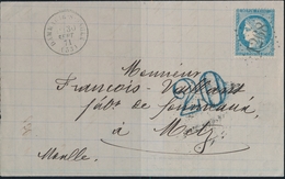 LAC TAXE FRANCAISE - TAMPON 2 NOIR - LAC - N°6A - Obl GC 1268 - T16 Dammarie S/Soultz 30/9/71 + Taxe 20 Dble Trait (bleu - Lettres & Documents