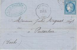 LAC VOSGES/CONV. ST - LAC - N°60A - Obl. "B.LP" + Conv. Gray-N. Xertigny Pour Pontalier - TB - Lettres & Documents