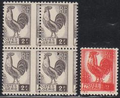 ** ALGERIE - VARIETES - ** - N°220a, Dble Impression - N°221a **, Bloc De 4, Piquage à Cheval - TB - Vide