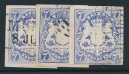 O BAVIERE - O - N°19 - 7k. Bleu X 3 Obl Diff. - TB - Other & Unclassified