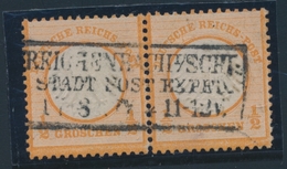 O ALLEMAGNE - EMPIRE  - O - N°3a  - ½g Orange - Paire  - Variété Trait De Couleur - Trou D'épingle S/1 T. Sinon TB - Oblitérés