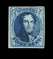 (*) BELGIQUE - (*) - N°7 - 20c Bleu (papier épais) - TB - 1849 Epaulettes