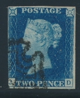 O GRANDE BRETAGNE - O - N°2 - 2p. Bleu - Touché à Gauche - B - Used Stamps