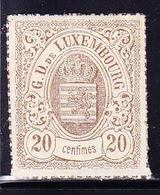 * LUXEMBOURG - * - N°19 - 20c Bistre Olive - Percé En Lignes Colorées - TB - 1852 Guillermo III