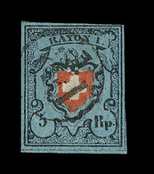 O SUISSE - O - N°14a - Bleu Clair, Noir Et Rouge - TB - 1843-1852 Timbres Cantonaux Et  Fédéraux