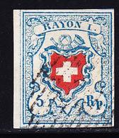 O SUISSE - O - N°20 R Bleu Et Rouge - BdF à Gauche - TB - 1843-1852 Timbres Cantonaux Et  Fédéraux