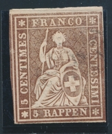 O SUISSE - O - N°26b - Fil Noir - BdF Haut - Inf. Droit Proche Du Filet - Sinon TB - 1843-1852 Correos Federales Y Cantonales