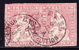 O SUISSE - O - N°28 - Paire - Obl Basel Exp. - 6 Aug 59 - Signé Hermann - Tb - 1843-1852 Federal & Cantonal Stamps