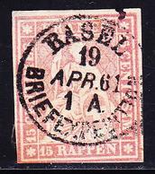 O SUISSE - O - N°28 (Sbk N°24G) - Obl Càd Basel 19 Apr 61 - Signé Hermann - TB - 1843-1852 Federal & Cantonal Stamps