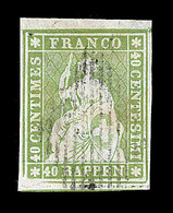 O SUISSE - O - N°30b - Papier Mince - 4 Marges Blanches - 1 Voisin - S/Brun - TB - 1843-1852 Timbres Cantonaux Et  Fédéraux