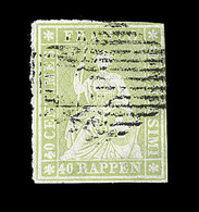 O SUISSE - O - N°30c - 40c Vert Soufre - Papier Mince - B - 1843-1852 Timbres Cantonaux Et  Fédéraux