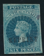 (*) AUSTRALIE DU SUD - (*) - N°31 - 6p Bleu Foncé - Filigrane Couronné - Surch. REPRINT - TB - Mint Stamps