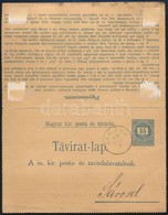 1889 Díjjegyes Zárt Távirat Lap Belső Kiegészítő Bérmentesítéssel 'SÁR-ABA' - 'Sárosd B.P.V.' - Budapest - Otros & Sin Clasificación