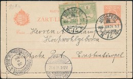 1906 Turul 5f Párral Kiegészített 10f Díjjegyes Zárt Levelezőlap Budapestről A Konstantinápolyi Német Postára Címezve, N - Otros & Sin Clasificación