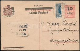 Kolozsvár 1919 Felülnyomott Díjjegyes Levelezőlap  FELEZETT! Román Bélyeggel Kiegészítve 'MAROSVÁSÁRHELY' - Magyarpéterl - Other & Unclassified