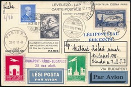 1933 Budapest-Párizs-Budapest Körrepülés Légi Levelezőlap - Other & Unclassified