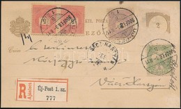 1900 2kr + 5kr Pár + Turul 5f Vegyes Kiegészítő Bérmentesítés 2kr Díjjegyes Ajánlott  Levelező Lapon (sérült Díjjegy) 'Ú - Sonstige & Ohne Zuordnung