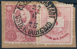 1871 Réznyomat 5kr + 1874 Színesszámú 5kr Rendkívül Ritka Azonos Címletű Vegyes Bérmentesítés Kivágáson 'ESZ(ÉK OBE)RSTA - Other & Unclassified