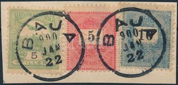 1900 5kr + 10kr + 5f Vegyes Bérmentesítés Kivágáson 'BAJA' - Otros & Sin Clasificación