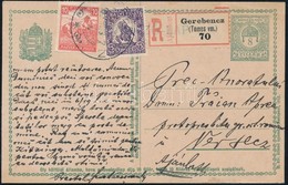 1917 Ajánlott Díjjegyes Levelezőlap 25f Díjkiegészítéssel '(G)EREBENCZ' - Versecz - Sonstige & Ohne Zuordnung