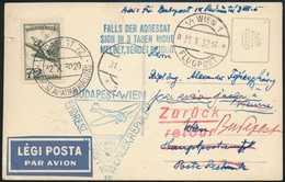 1932 Légi Képeslap 'BUDAPEST-WIEN / ENDRESZ GYÖRGY EMLÉKREPÜLÉS' - Other & Unclassified