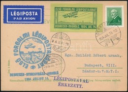 1934 Debrecen-Nyíregyháza-Miskolc Alkalmi Légi Levelezőlap - Other & Unclassified