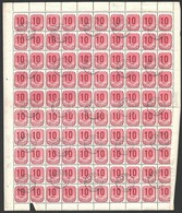 O 1950 Forint- Fillér Portó 10f Hajtott Teljes ív Részben Elvált Fogazással, Benne Hiányos '0' A 8. Bélyegen, Eltolódott - Other & Unclassified