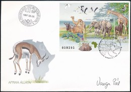 1997 Földrészek állatai Afrika Blokk FDC-n, A Tervező Varga Pál Aláírásával - Sonstige & Ohne Zuordnung