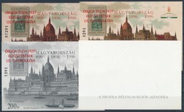 ** 1998/6 Óbuda-Buda-Pest Egyesítés 125. évfordulója Emlékív Garnitúra. Mind A 4 Változat Piros Felülnyomott, Azonos Sor - Other & Unclassified