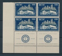 ** 1952 Amerikai Cionista Szervezet Mi 72 Tabos ívsarki Négyestömb / Corner Block Of 4 With Tab - Other & Unclassified