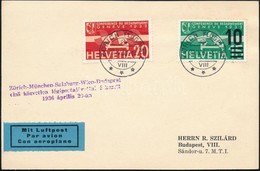 1936 Zürich-Budapest Első Közvetlen Légiposta Levelezőlap - Other & Unclassified