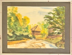Fassel Jelzéssel: Házak A Patakpartnál. Akvarell, Papír, üvegezett Keretben, 34×46 Cm - Otros & Sin Clasificación