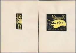 Takács Dezső (1933-): Ex Librisek (2db). Linó, Papír, Jelzett 8x7 Cm - Sonstige & Ohne Zuordnung