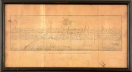 Cca 1800 Pest Szabad Királyi Város Látképe A Duna Felől, Metszet, Hajtott, Foltos, üvegezett Keretben, 30×12 Cm. - Stiche & Gravuren