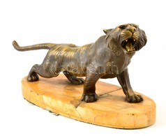 Jelzés Nélkül: Üvöltő Tigris. Bronz, Törött Márvány Talapzaton, M: 17 Cm, H: 42 Cm - Other & Unclassified