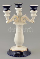 Zsolnay Pompadour Mintás Porcelán Háromkarú Gyertyatartó, Matricás, Jelzett (3. Osztályú), Apró Kopásnyomokkal, M: 26,5  - Otros & Sin Clasificación