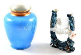 Porcelán Mini Váza és Porcelán Patkó, Jelzéssel és Jelzés Nélkül, Kopásnyomokkal, M: 7,5 és 8 Cm - Sonstige & Ohne Zuordnung