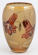 Cseh, Festett, Aranyozott Kristály Váza, Eredeti Dobozában M: 20 Cm - Glas & Kristall