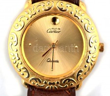 Aranyszínű Cartier Quartz Replika óra, Bőr Szíjjal, Nem Jár, D: 3,5 Cm - Otros & Sin Clasificación