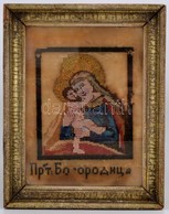Szűz Mária és A Kis Jézus, Orosz Gyöngygobelin, Kopott üvegezett Keretben, 18x13 Cm - Other & Unclassified