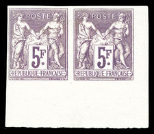 N°95e, 5F Violet Sur Lilas En Paire Non Dentelée Coin De Feuille, SUPERBE (signé Calves/certificat)  Qualité: *  Cote: 1 - 1876-1898 Sage (Type II)