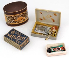 Kis Retro, Bolha Tétel: 1959-es Kávésdoboz, Milton Iratkapocs, Medicor Fülhallgató, Gumibelső-javító - Other & Unclassified