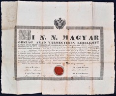 1839 Arad Vármegyei Újszentanna Díszes Asztalos Mesteri Céhlevele, Kétfejű Sasos-koronás Magyar Kiscímerrel, Viaszpecsét - Ohne Zuordnung