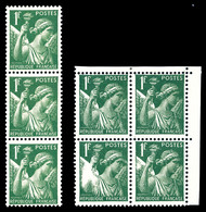 N°432, 1f Iris, Impression Incomplète Sur Bd4 + Raccord Sur Bde De 3. TB  Qualité: ** - Unused Stamps