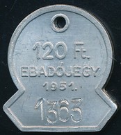 1951 Alumínium 120 Ft-os Ebadójegy Biléta - Ohne Zuordnung