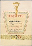 1957 Bp., Íjásznő Oklevele Olimpiai Jelképpel - Ohne Zuordnung