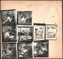 1968 Zombory Éva Bélyegtervező Munka Közben, 9 Db Fotó Kartonon, Bojár Sándor Felvételei, 6×6 Cm - Sonstige & Ohne Zuordnung