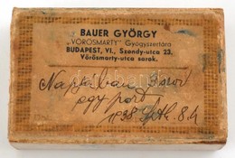 Bauer György 'Vörösmarty' Gyógyszertára (Bp. VI. Szondi Utca) Kartondoboza, 4×7×2 Cm - Advertising
